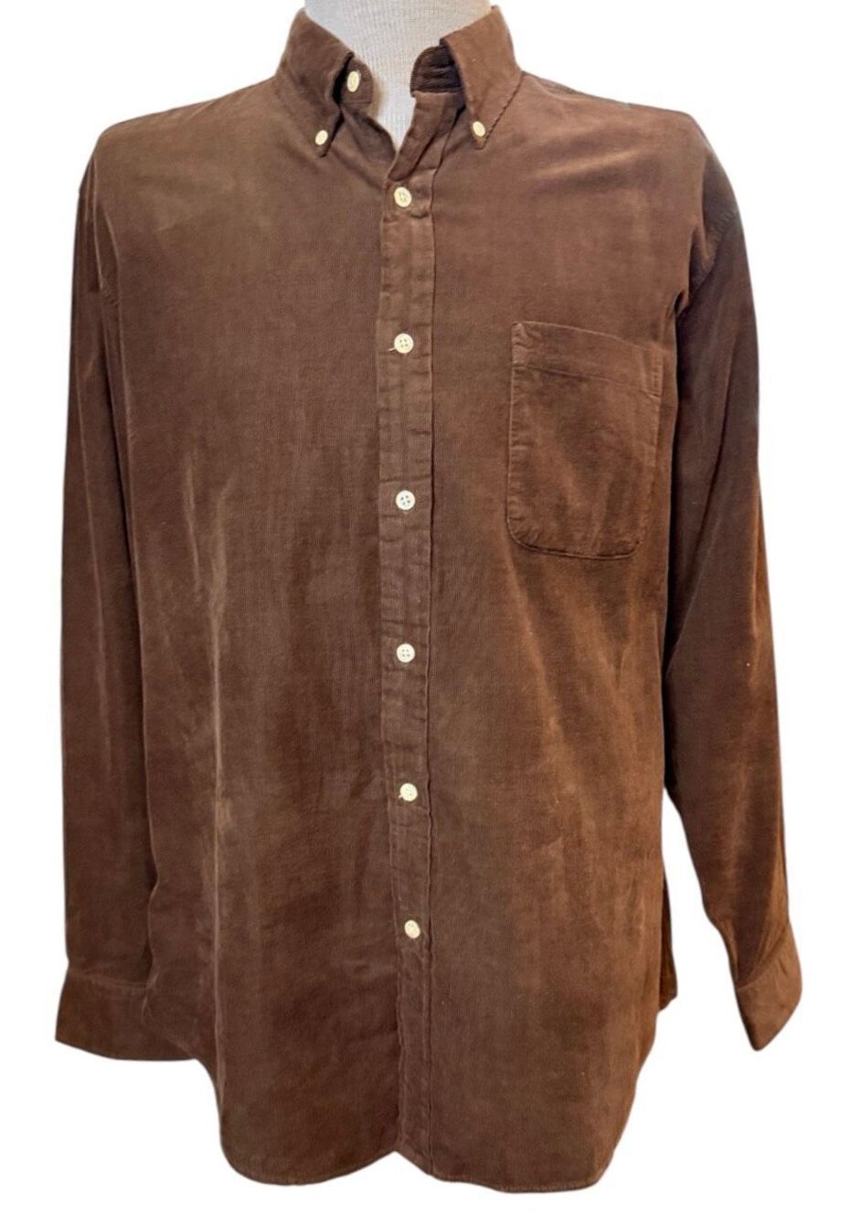 Saddlebred Men’s Corduroy Long Sleeve Button Down Shirt Chocolate Brown Large